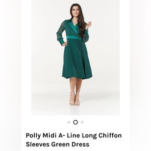 Polly Midi A- Line Long Chiffon Sleeves Green Dress